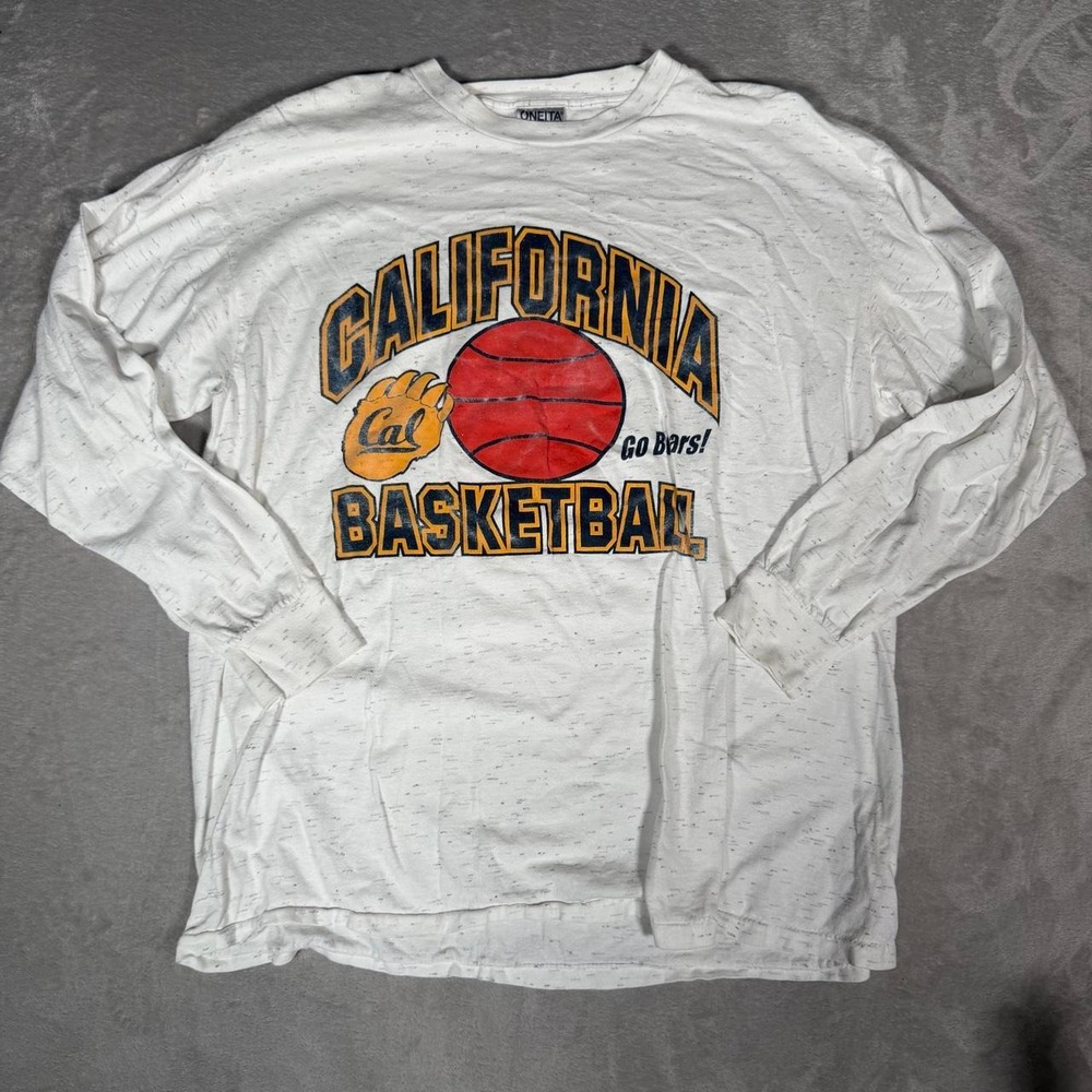 Vintage Oneita UC Berkeley California Basketball Long Sleeve Shirt USA XL White